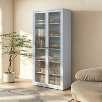 Meuble de rangement métallique bleu ciel avec portes en verre et portes pleines, étagère ouverte, bibliothèque autoportante, unité de classement pour bureau à domicile