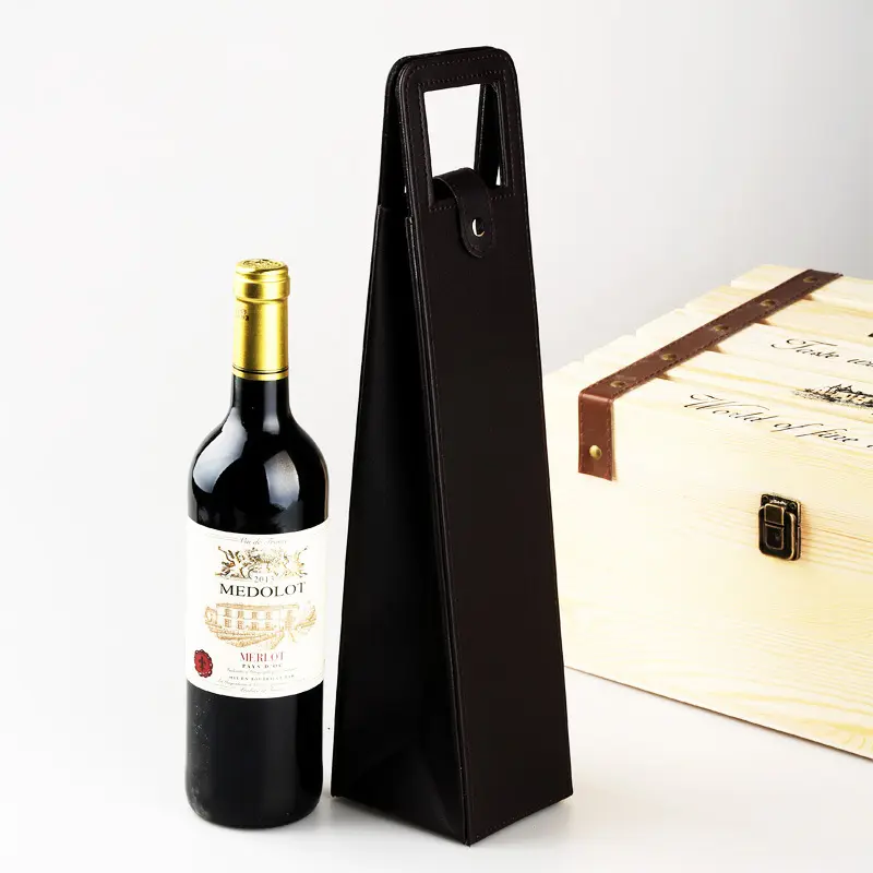 Borsa portabottiglie portatile nera singola borsa da imballaggio riutilizzabile in pelle Pu per vino