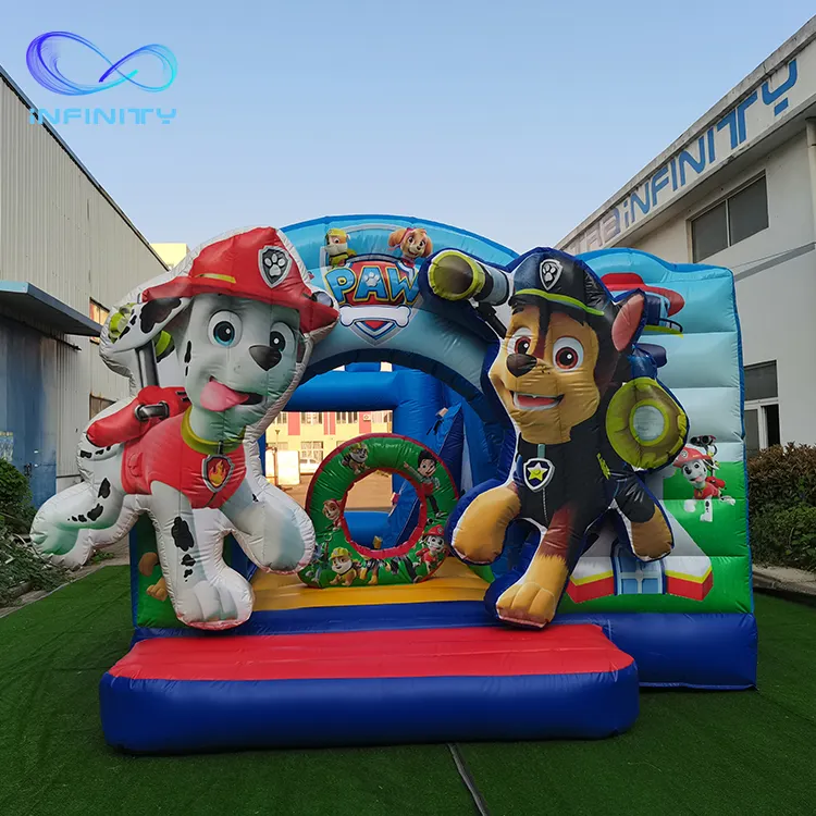 새로운 디자인 inflatables 성곽 쾌활한 뛰어오르는 도약자 만화 아이 활주를 가진 팽창식 결합 도약자