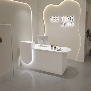 Zxm Modern Minimalist <b>Small</b> Paint Wood Metal Cash Register Beauty Salon Bar Reception <b>Desk</b> Custom Color Front <b>Desk</b> - Product Image 1