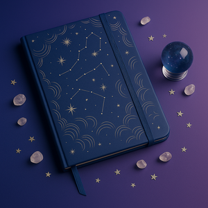 Carnet de notes bleu foncé Constellation avec étoiles argentées, couverture rigide 160 g/m², format A5, design Astrologie et Lune, journal intime, cadeau - Product Image 2