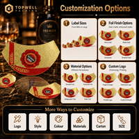 Étiquettes autocollantes personnalisées en aluminium doré, étiquettes en feuille d'or gaufrée imperméables pour le cou des bouteilles de vin, de bière et de whisky