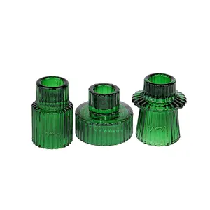 Taper Glass Candlestick Tealight Amber Green Candle Holders For Wedding Party Table Centerpieces