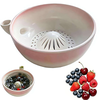 Hotsell handgeschilderde swirl-bessen waskom van keramiek, fruitwasbak met zijdelingse waterinlaat, uniek aardewerk cadeau