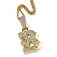 Collier personnalisé avec initiale, motif floral enroulé, pendentif lettre entièrement pavé de baguettes CZ, style Hip Hop Bling, personnalisation OEM/ODM