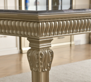 New Wooden Design Handmade Curved Luxury <b>Dining</b> Room Furniture Marble Stone <b>Top</b> Rectangle <b>Dining</b> <b>Table</b> Set - Product Image 4