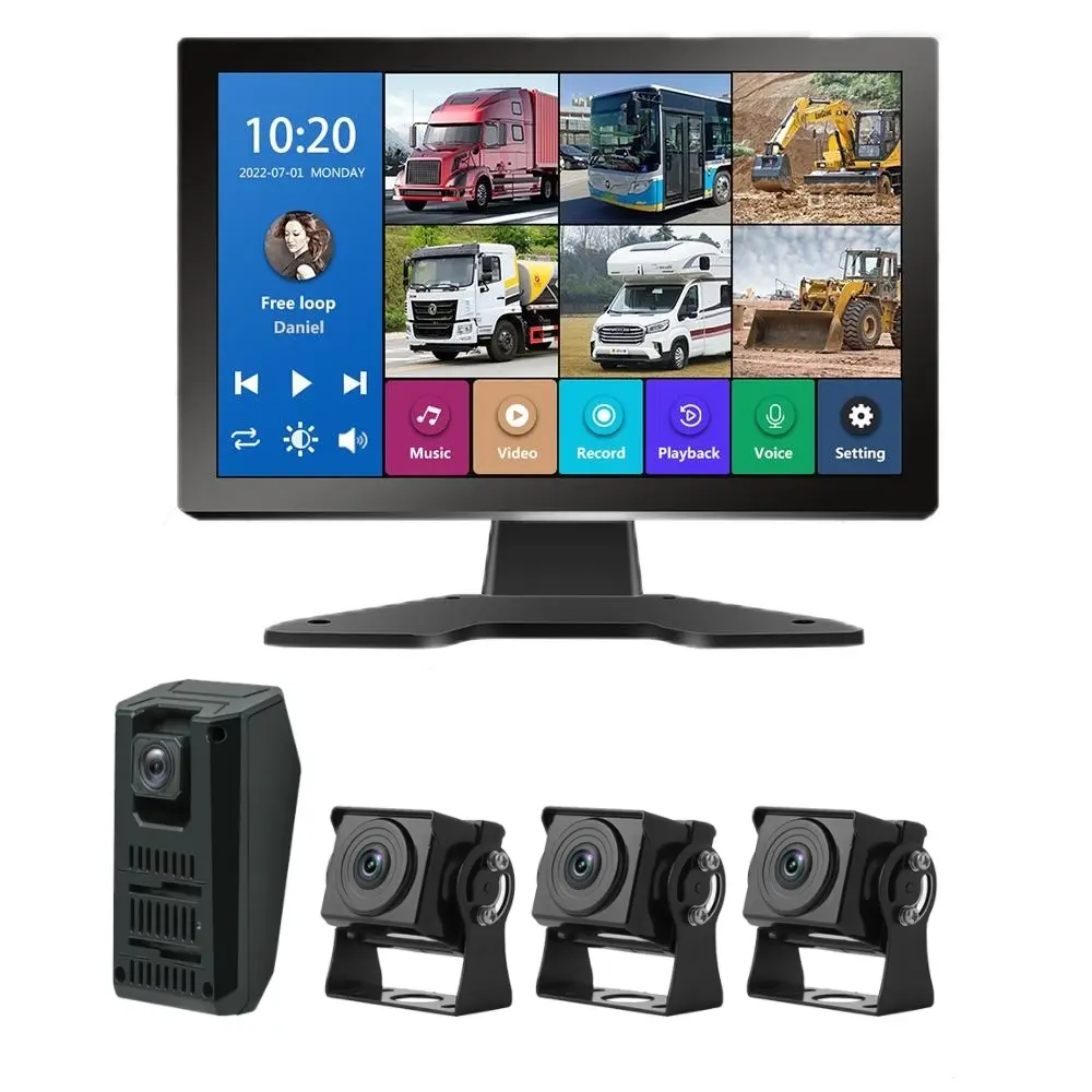 Sistema di monitoraggio da 10.1 pollici Monitor per camion di retromarcia MP5 Touch Screen 4ch 1080p fotocamera 15m telecamera con cavo Dash Cam Security per auto