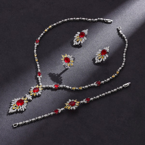 Ensemble de bijoux de mariage de luxe en argent plaqué, style bohème, entièrement serti de diamants, collier, boucles d'oreilles, bague, bracelet, zircon - Product Image 6