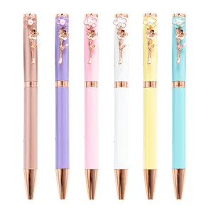 New Colorful Flower Clip Pearl Ball Pen Creative Fashion Multi color Gift Advertising Pen Can Print Logo Metal Pen