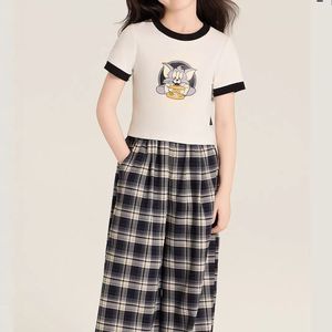 ชุดขายส่งสำหรับเด็กผู้หญิง เสื้อยืดพิมพ์ลายการ์ตูนสีสันสดใส + <span class=keywords><strong>กางเกง</strong></span>ขายาวลายสก็อต ชุดลำลองฤดูร้อนสำหรับเด็กผู้หญิง - Product Image 1