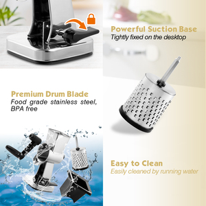 เครื่องขูดชีสแบบหมุนด้วยมือสำหรับห้องครัวที่ขูดชีสผักถั่วสดฐานดูดกันลื่นพร้อมใบมีดกลอง3ใบที่สามารถเปลี่ยนได้ - Product Image 3