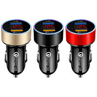 Pengisi Daya Mobil Dual USB Port 2.4A QC 3.0 Pengisian Cepat dengan Layar LED Digital Adaptor Pengisi Daya Mobil Dual USB
