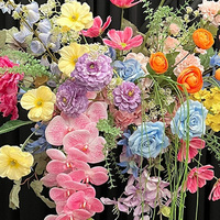 Chemin de Table de Mariage « Jardin de Monet » Personnalisé Fait Main, Arrangements Floraux Artificiels Colorés pour Allées de Pâques et d'Halloween