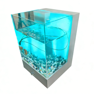 Aquarium carré moderne mini lumineux en acrylique transparent - 3L, sans entretien, avec filtre automatique et tiroir inférieur pour alimentation/stockage - Product Image 2