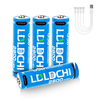 Batteries cylindriques rechargeables au lithium-ion 1,5 V à haute autonomie (2800 mWh) pour lampe torche, manette de jeu et télécommande