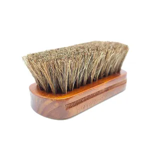 Brown Natural Wooden Textile Cleaning Brush Horse Hair Shoe Brush With Wood Handle