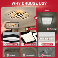 Plafonnier LED intelligent personnalisable de forme carrée pour chambre et salon, 3000-6500K, télécommande, base en fer