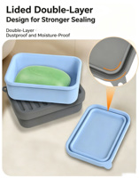 Boîte à Savon en Silicone Sans BPA Anti-Fuite, Support Portable Antidérapant et Souple avec Tapis de Drainage et Couvercle pour Voyage, Salle de Sport, Camping