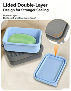 BPA-freie, auslaufsichere Silikon-Seifenbox, tragbarer Seifenhalter, rutschfest, weich, mit Abtropfmatte und Abdeckung für Reisen, Fitness, Camping - Product Image 2