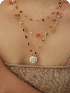 Colgante de piedra Natural chapado en oro de acero inoxidable para mujer, hecho a mano collar de cuentas, joyería minimalista hipoalergénica para mujer - Product Image 5