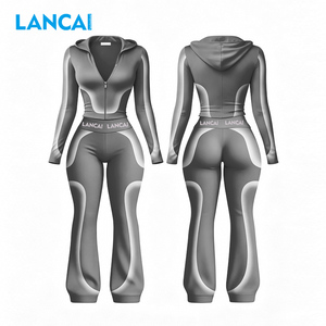 Winter Clothes for Women Y2k Clothing Brand Manufacturer Color Block Stripes Yoga Jacket Striped Flare Pants 2 Piece <b>Set</b> Women - Product Image 2