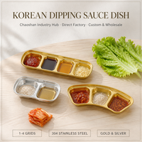 Plat à sauce multi-compartiments en acier inoxydable poli, écologique, carré, moderne et minimaliste, pour barbecue et hot pot