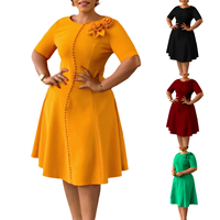 Nouvelle Arrivée Robes d'Été Femmes Casual Élégantes Manches Courtes Col Rond Robe de Bureau Femme Robes Africaines avec Décoration Florale