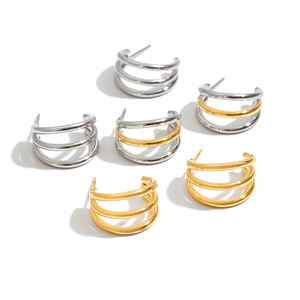 <b>Huggie</b> Earrings Geometric Design Gold And <b>Silver</b> Color Stainless Steel Stud Earrings For Women Fashion Jewelry Gift - Product Image 1