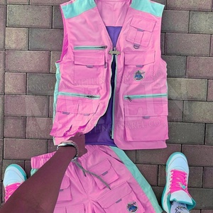 Ensemble décontracté deux pièces rose : gilet cargo et short cargo unisexe, style hip-hop, dernière tendance - Product Image 6