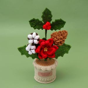 Christmas Table <b>Decoration</b> Gift Artificial Flowers Handmade Knitted Yarn Santa Claus Crochet Pot Plant - Product Image 5