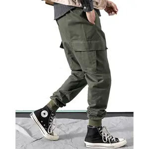 New fashion 100% Cotton army green big pocketsjogger pants cargo sports pants chinos pants