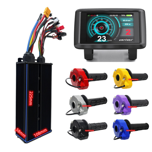 72V 5000W Ebike Kit Controller System 72V 100A Black FOC Sine Wave Controller with UKC1 Display and SurRon Throttle