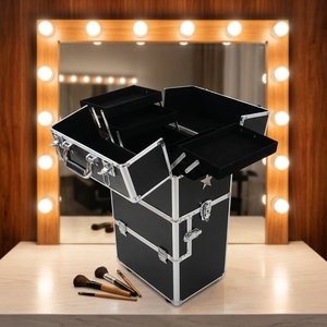 <span class=keywords><strong>Valise</strong></span> de maquillage à roulettes en aluminium grande capacité, chariot rétro pour coiffeur, <span class=keywords><strong>valise</strong></span> de <span class=keywords><strong>rangement</strong></span> pour nail art - Product Image 1