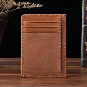 Porta carte d'identità in pelle di cavallo pazzo tascabile sottile di marca OEM <span class=keywords><strong>portafogli</strong></span> porta carte da uomo sottili - Product Image 2