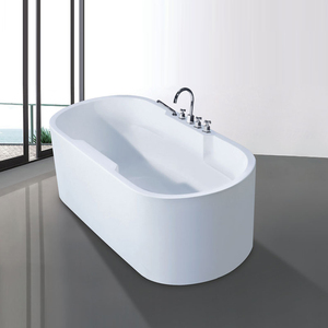 Baignoire autoportante moderne en acrylique blanc avec drain - Product Image 1