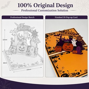 Carte de vœux 3D Halloween pop-up découpée au laser, citrouille et crâne, faite à la main, pliable, cadeau de festival - Product Image 4