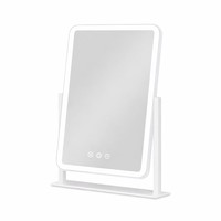 Miroir de maquillage BUYWAY HollywoodVanity avec bordure LED à quatre côtés, miroir de maquillage blanc avec coins arrondis et deux piliers