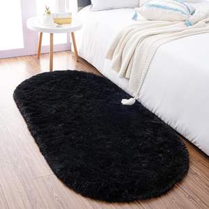 Petit <span class=keywords><strong>tapis</strong></span> ovale noir moelleux et doux, à poils longs, antidérapant, pour chambre d'enfant, dortoir, couloir - Product Image 1