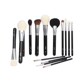 Lot de 15 pinceaux de maquillage végétalien noir de luxe avec manche en bois logo personnalisé fond de teint eyeliner + support pour le visage - Product Image 1