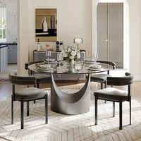 Table de salle à manger en verre et acier inoxydable avec cadre en métal argenté Table de salle à manger nordique moderne et 4 chaises pour la maison et le bureau facile à assembler