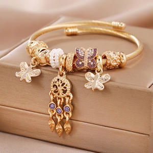 DIY Acero inoxidable <span class=keywords><strong>boca</strong></span> abierta brazalete mariposa atrapasueños encanto pulsera para mujeres niñas - Product Image 2