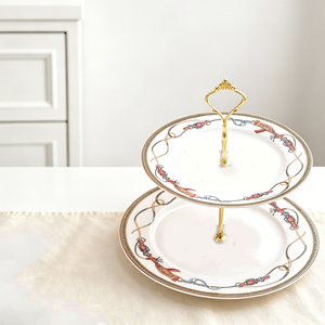 Assiettes à pâtisseries en porcelaine fine de luxe à 2 niveaux <span class=keywords><strong>pour</strong></span> gâteaux aux fruits, style Europe de l'Ouest, <span class=keywords><strong>pour</strong></span> salon, vente en gros - Product Image 4
