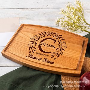 Tabla de cortar de madera maciza rectangular personalizada con grabado, regalo de boda, bandeja decorativa de cocina para pan, pizza, carne y aperitivos. - Product Image 3