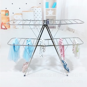 Stainless Steel X-Shape Floor Standing Clothes <b>Drying</b> <b>Rack</b> Airfoil Design Mobile Household Use - Product Image 4