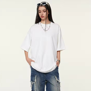 Unisex 100% algodón pesado Hip <span class=keywords><strong>Pop</strong></span> 345G camiseta LOGO personalizado verano sólido <span class=keywords><strong>Tops</strong></span> hombro caído camisetas en blanco de gran tamaño - Product Image 4