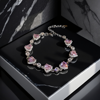 Bracelets de luxe en zircon scintillant, chaîne et maillons, avec cœur rose entièrement serti de diamants, bijoux de mariage tendance et personnalisés pour femmes et jeunes filles