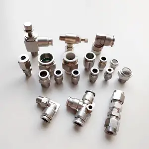 Resist High Temperature FKM 1/8 1/4 3/8 1/2 Inch Push In Union Elbow Tee Ss304 Pipe Fittings Stainless Steel Pneumatic Fittings
