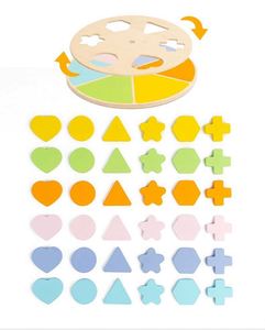 Childhood Development <b>Puzzle</b> Wooden Pattern Blocks with Turntable Educational Colorful Shape Blocks Sorting Stacking Toys - Product Image 3