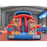 Glissière gonflable à Double voie de location de fête commerciale Glissière gonflable à thème de patte de chien de patrouille Glissière sèche humide pour enfants et adultes