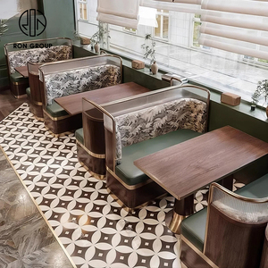 Cabina de sofá de cuero Vintage chino Seting Mesa y silla de restaurante de madera maciza Café Tienda de té Juegos de muebles comerciales - Product Image 4